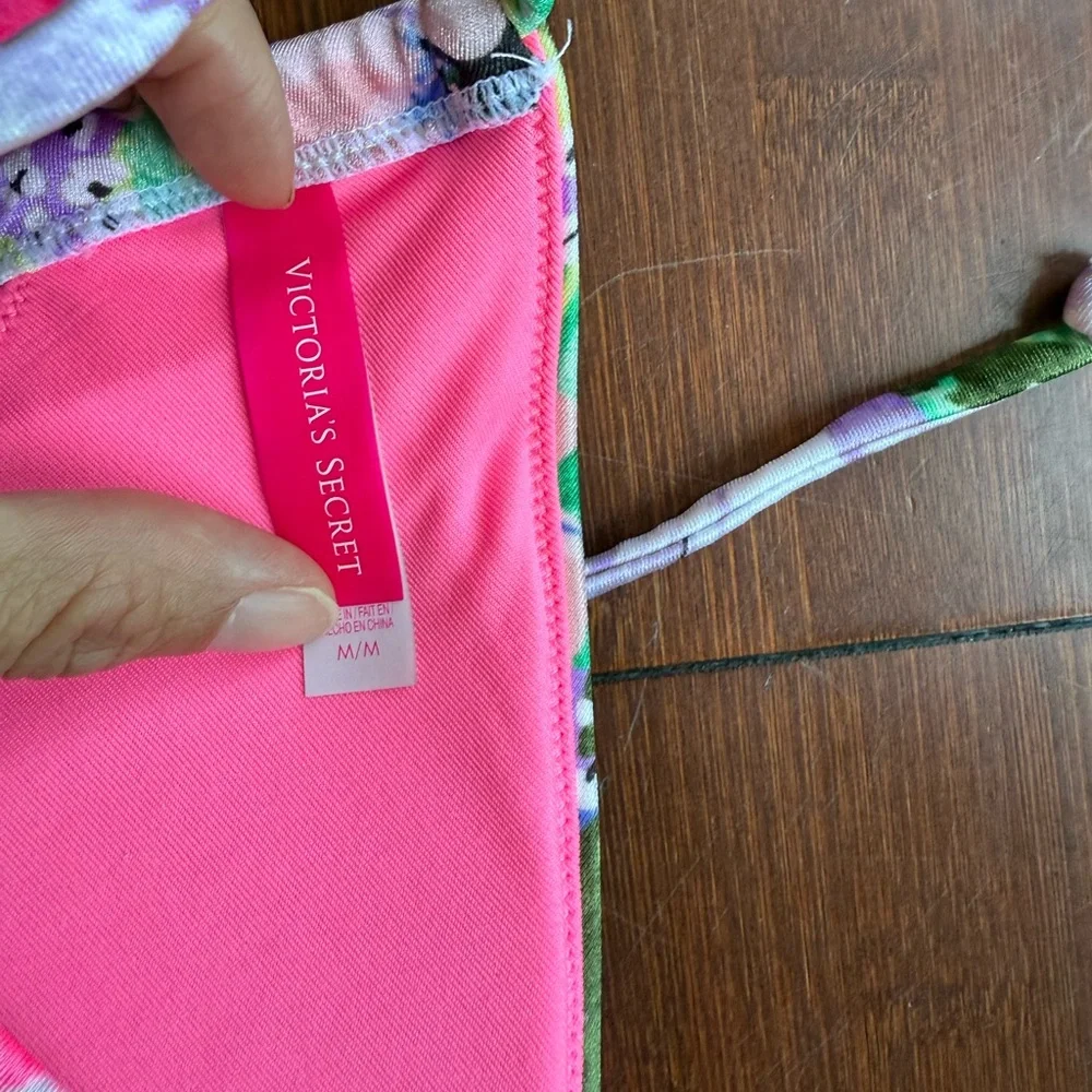 Multicolored Floral Bikini Top With Gold Chain Accents By Victoria's‎ Secret